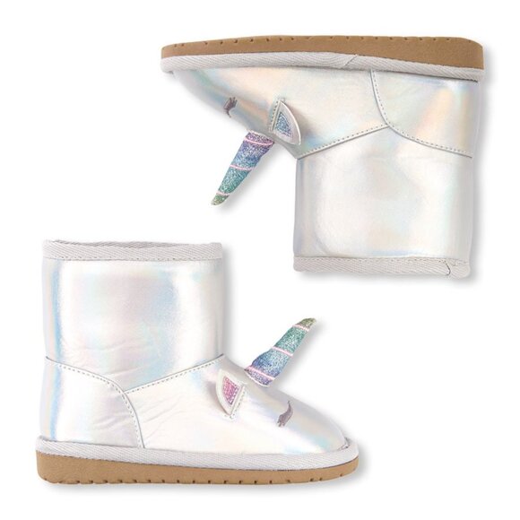 New Girls Unicorn Winter Snow Boots Booties Toddler Size 5 (Iridescent Silver) - Picture 2 of 3